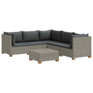 vidaXL 6 Stk. Rattan-Lounge-Set mit Kissen GENDT Naturrattan Kubu Grau