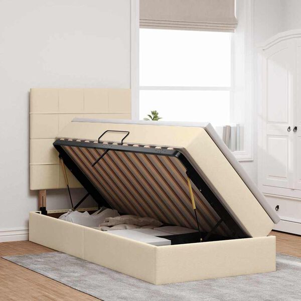 vidaXL Aufbewahrungsbett mit Matratze Creme 90 x 190 cm Polyester