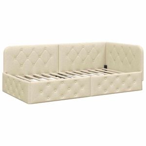 vidaXL Eckbettgestell mit Kopfteil Creme 90 x 200 cm Stoff