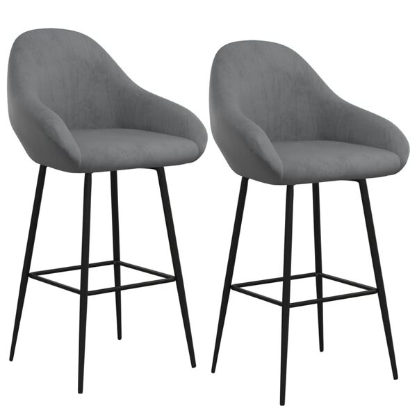 vidaXL Barhocker 2 Stk. Hellgrau Samt