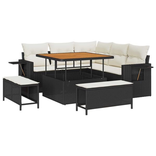 vidaXL Gartensofa-set mit Kissen 9 pcs Schwarz und Creme Poly-Rattan