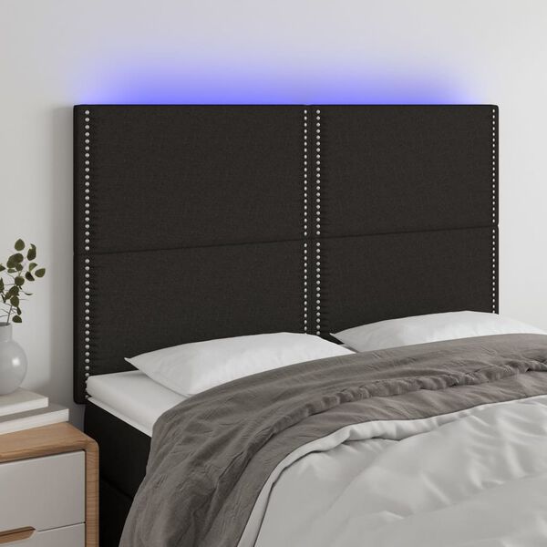 vidaXL LED Kopfteil Schwarz 144x5x118/128 cm Stoff