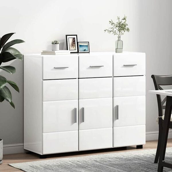 vidaXL Sideboard Hochglanz Wei&szlig; 88,5 x 30,5 x 73 cm Holzwerkstoff