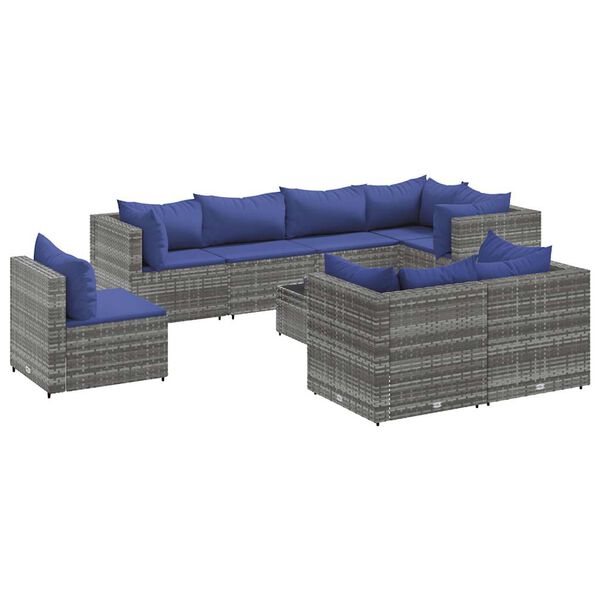 vidaXL 8-tlg. Garten-Lounge-Set mit Kissen Grau Poly Rattan