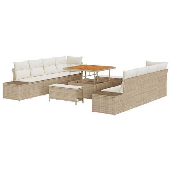 vidaXL Garten-Sofa-Set mit Kissen mit Speicher 11 pcs Beige und Creme