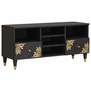 vidaXL TV-Schränk mit Regal Schwarz 100 x 33 x 46 cm Massivholz Mango