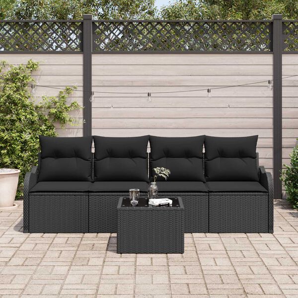 vidaXL Gartensofa-set mit Speicher 5 pcs Schwarz Poly-Rattan