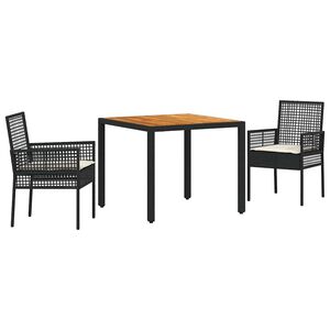 vidaXL Garten Essgruppe 3 pcs Schwarz Poly-Rattan