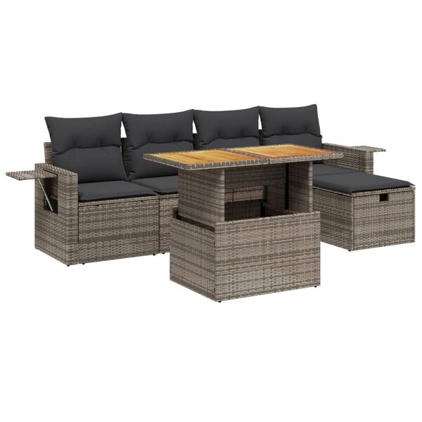 vidaXL 6-tlg. Garten-Sofagarnitur mit Kissen Grau Poly Rattan