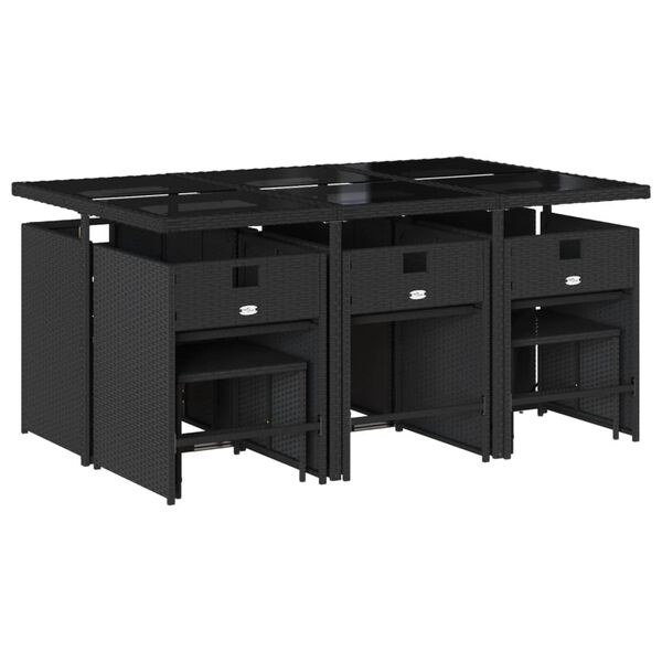 vidaXL 11-tlg. Garten-Essgruppe mit Kissen Schwarz Poly Rattan