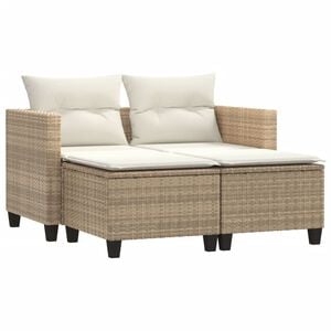 vidaXL Gartensofa 2-Sitzer mit Hockern Beige Poly Rattan