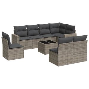vidaXL 9-tlg. Garten-Sofagarnitur mit Kissen Grau Poly Rattan