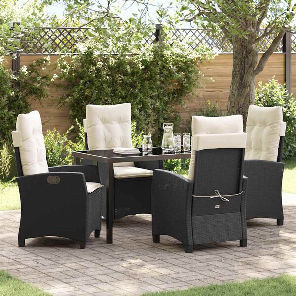 vidaXL Garten Essgruppe mit Kissen 5 pcs Schwarz Poly-Rattan