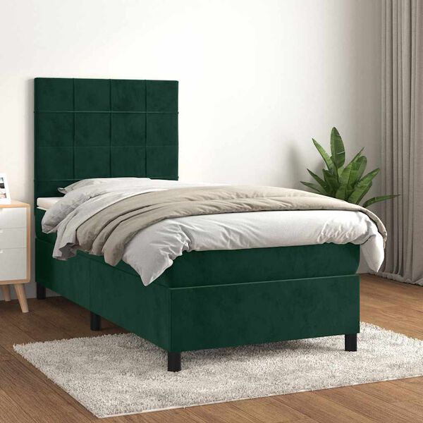 vidaXL Boxspringbett mit Matratze Dunkelgr&uuml;n 100x200 cm Samt