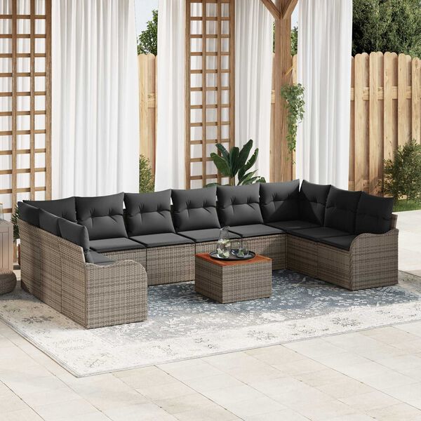 vidaXL Gartensofa-set mit Speicher 11 pcs Grau Poly-Rattan