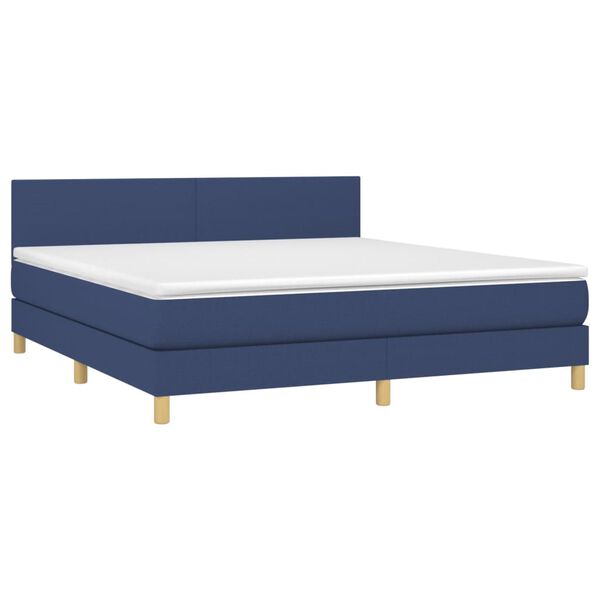 vidaXL Boxspringbett mit Matratze & LED Blau 160x200 cm Stoff