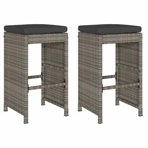 vidaXL Garten-Barhocker mit Kissen 2 Stk. Grau Poly Rattan