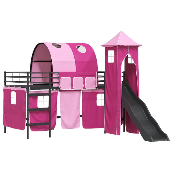 vidaXL Kinderloftbett Schwarz und Pink 99,5 x 200 cm Metall