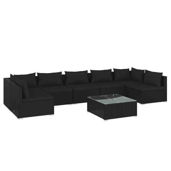 vidaXL 8-tlg. Garten-Lounge-Set mit Kissen Poly Rattan Schwarz