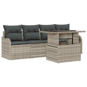 vidaXL Sofa Set mit Kissen 5 pcs Hellgrau Poly-Rattan