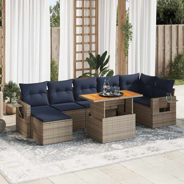 vidaXL 8-tlg. Garten-Sofagarnitur mit Kissen Grau Poly Rattan