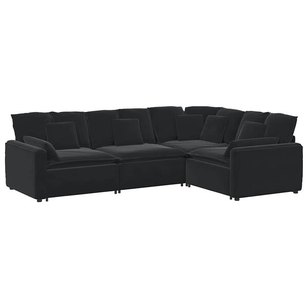 vidaXL Modulares Sofa mit Kissen Samt Schwarz