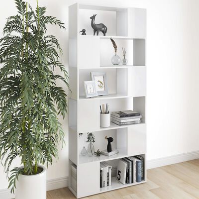 vidaXL Bücherregal Raumteiler Hochglanz-Weiß 80x24x186cm Holzwerkstoff