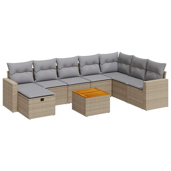 vidaXL 9-tlg. Garten-Sofagarnitur mit Kissen Beige Poly Rattan