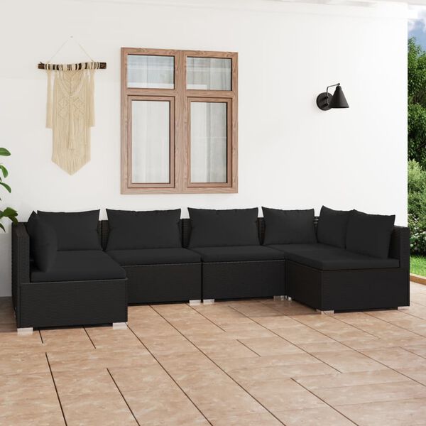 vidaXL 6-tlg. Garten-Lounge-Set mit Kissen Poly Rattan Schwarz