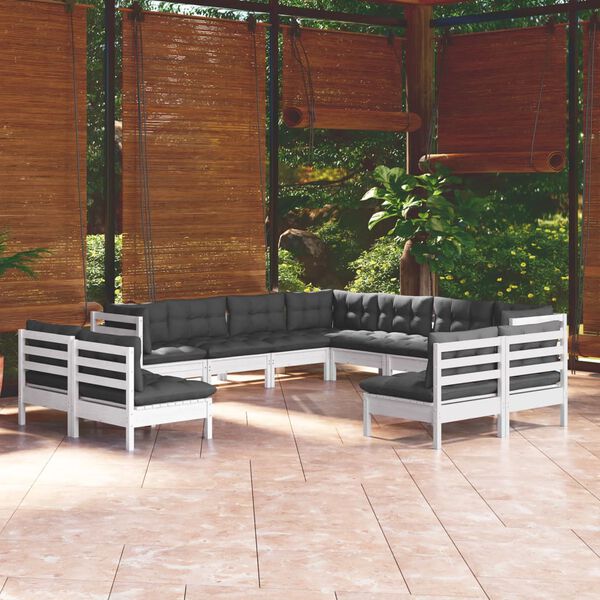 vidaXL 11-tlg. Garten-Lounge-Set mit Kissen Wei&szlig; Massivholz Kiefer