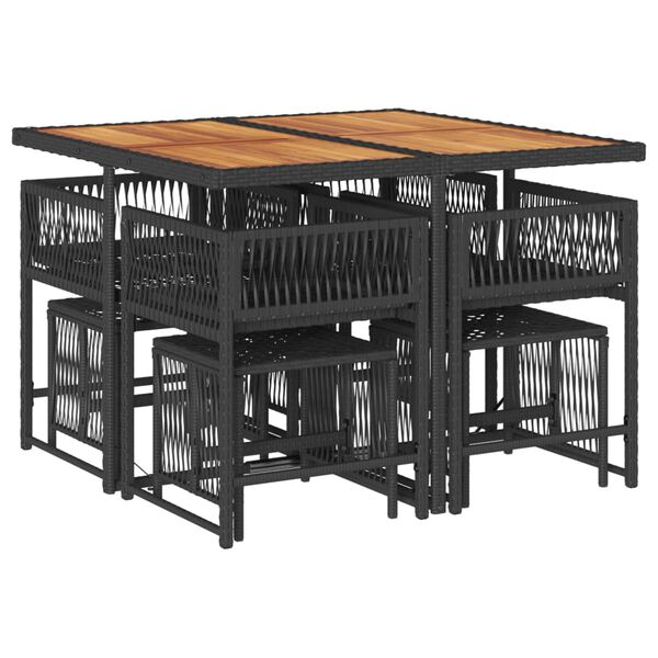 vidaXL 9-tlg. Garten-Essgruppe mit Kissen Schwarz Poly Rattan