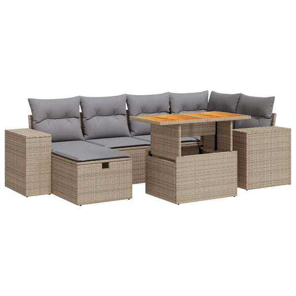 vidaXL 8-tlg. Garten-Sofagarnitur mit Kissen Beige Poly Rattan Akazie