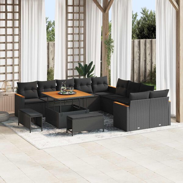 vidaXL Gartensofa-set mit Kissen 13 pcs Schwarz Poly-Rattan