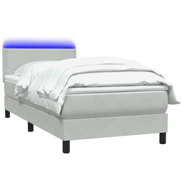 vidaXL Boxspringbett mit Matratze & LED Hellgrau 90x220 cm Samt
