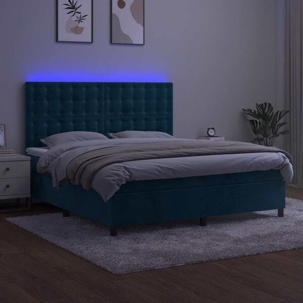 vidaXL Boxspringbett mit Matratze & LED Dunkelblau 160x200 cm Samt