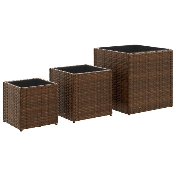 vidaXL Pflanzk&uuml;bel 3 Stk. Braun Poly Rattan