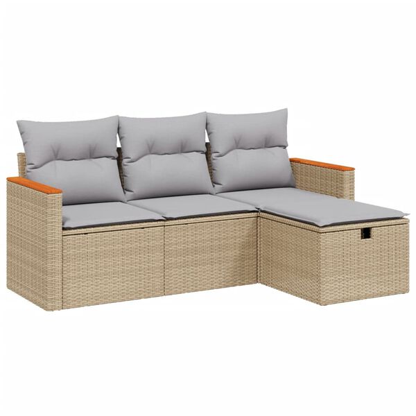 vidaXL 4-tlg. Garten-Sofagarnitur mit Kissen Beigemischung Poly Rattan