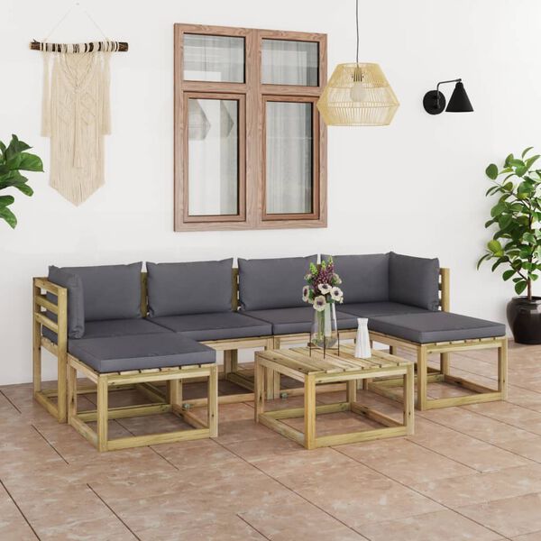 vidaXL 7-tlg. Garten-Lounge-Set mit Kissen Impr&auml;gniertes Kiefernholz
