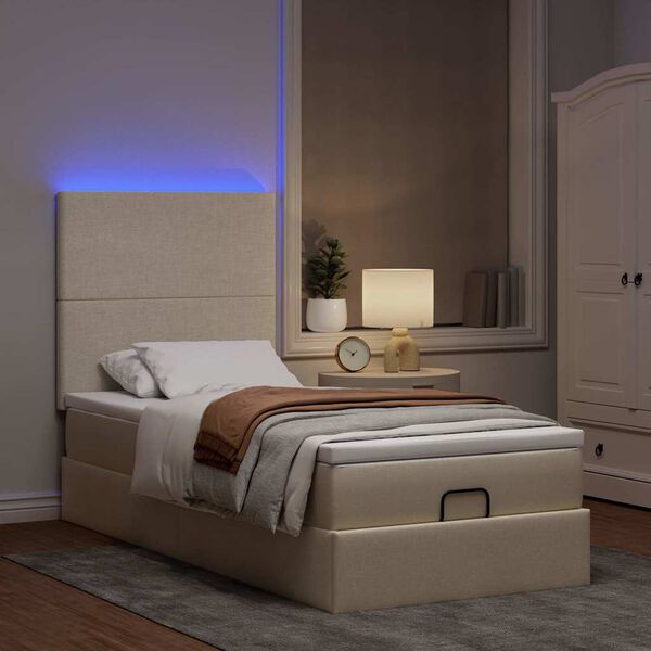 vidaXL Ottoman-Bett mit Matratze & LEDs Creme 90x190 cm Stoff