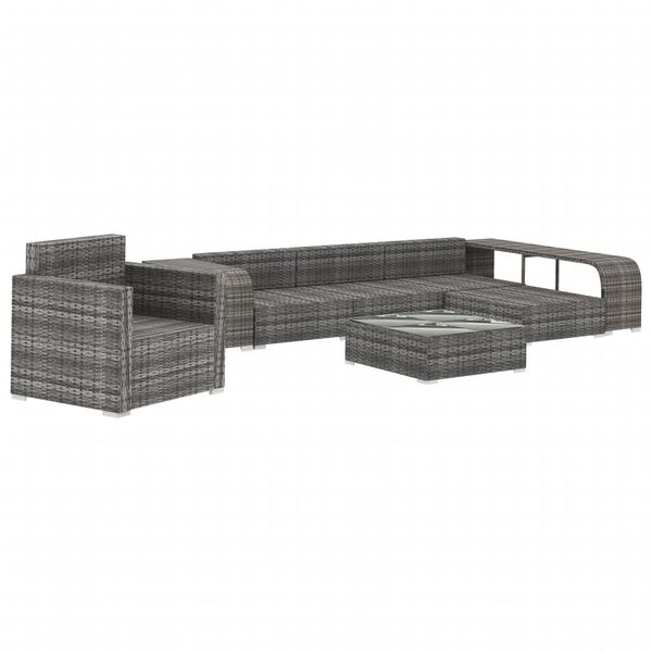 vidaXL 8-tlg. Garten-Lounge-Set mit Auflagen Poly Rattan Grau