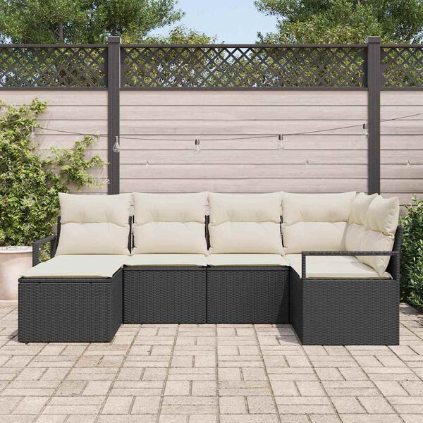 vidaXL Sofa Set mit Kissen 6 pcs Schwarz und Creme Poly-Rattan