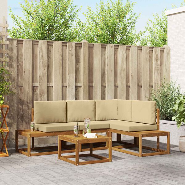vidaXL Outdoor-Sofagarnitur mit Kissen 5 St&uuml;ck Natur und Beige