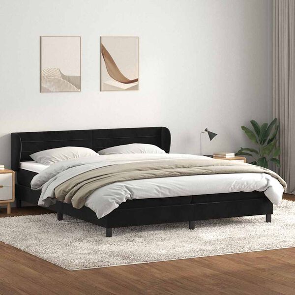 vidaXL Boxspringbett mit Matratzen Schwarz 180x220 cm Samt