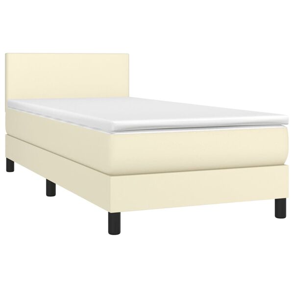 vidaXL Boxspringbett mit Matratze Creme 90x200 cm Kunstleder