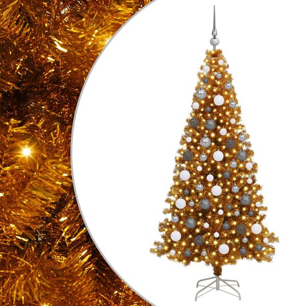 vidaXL Weihnachtsbaum mit 300 LEDs mit St&auml;nder Gold 180 cm PET