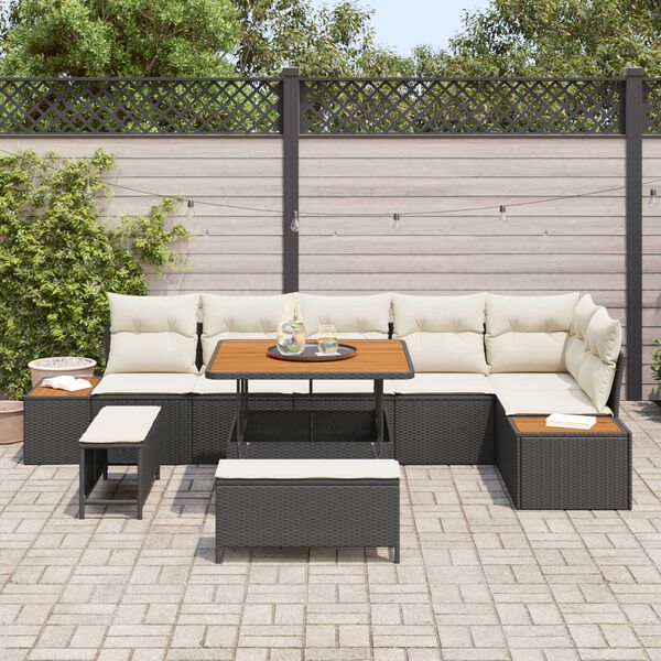 vidaXL Gartensofa-set 9 pcs Schwarz Poly-Rattan