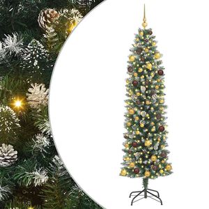 vidaXL K&uuml;nstlicher schlanker Weihnachtsbaum Gr&uuml;n und Wei&szlig; 210 cm