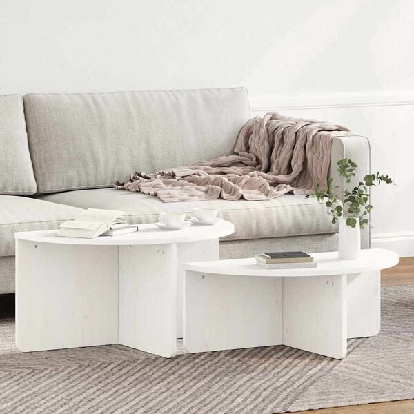 vidaXL Couchtisch 2 pcs Weiß Massivholz Kiefer