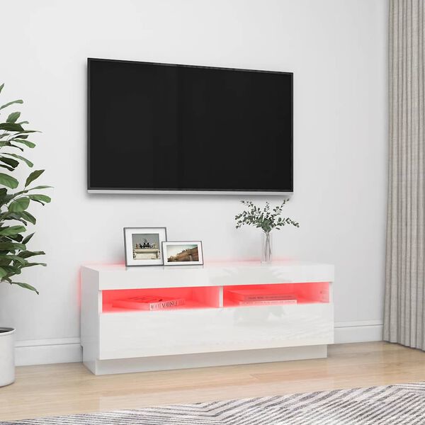 vidaXL TV-Schrank mit LED-Leuchten Hochglanz-Wei&szlig; 100x35x40 cm