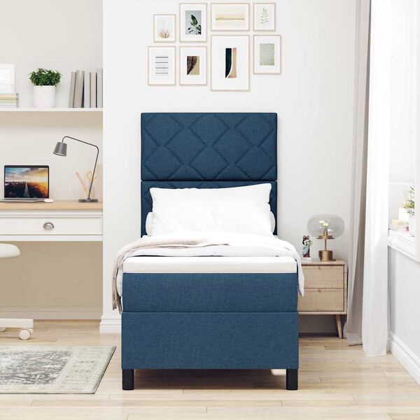 vidaXL Boxspringbett mit Matratze mit Kopfteil Blau 80 x 200 cm Stoff